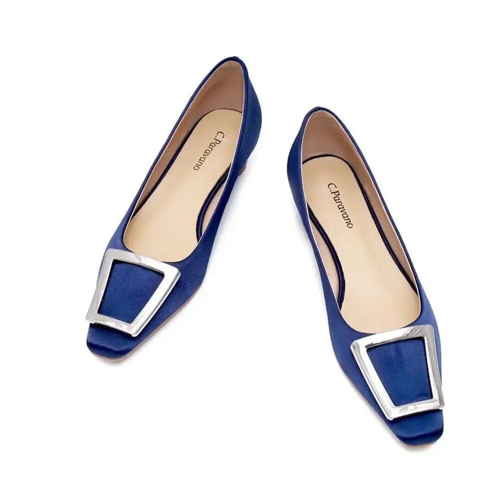 Metal Buckle Satin Low Heel (Lucia) C.Paravano Blue Woman 9